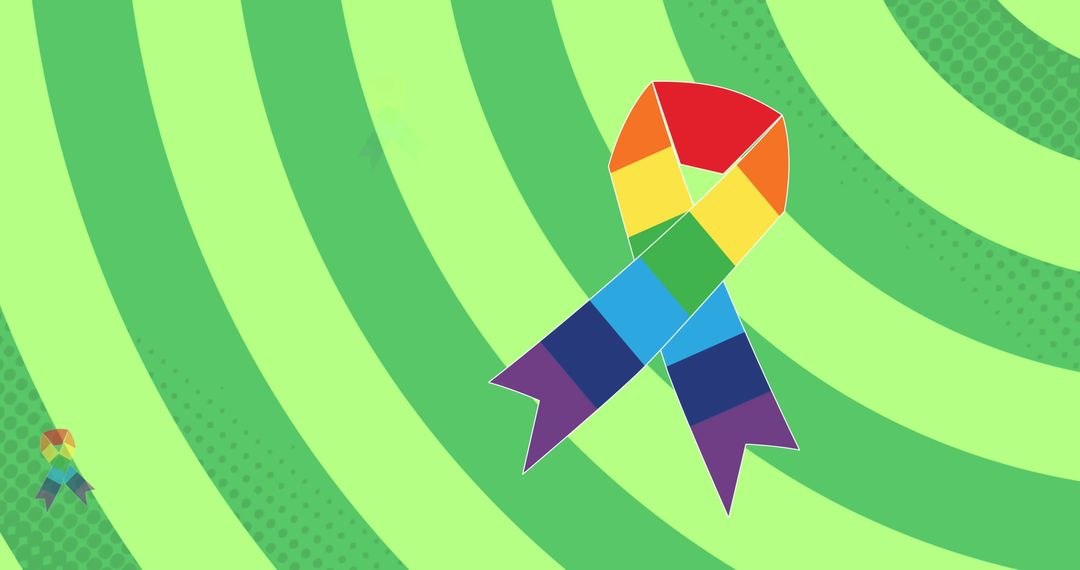 Rainbow Ribbon on Green Striped Background for LGBTQ Pride