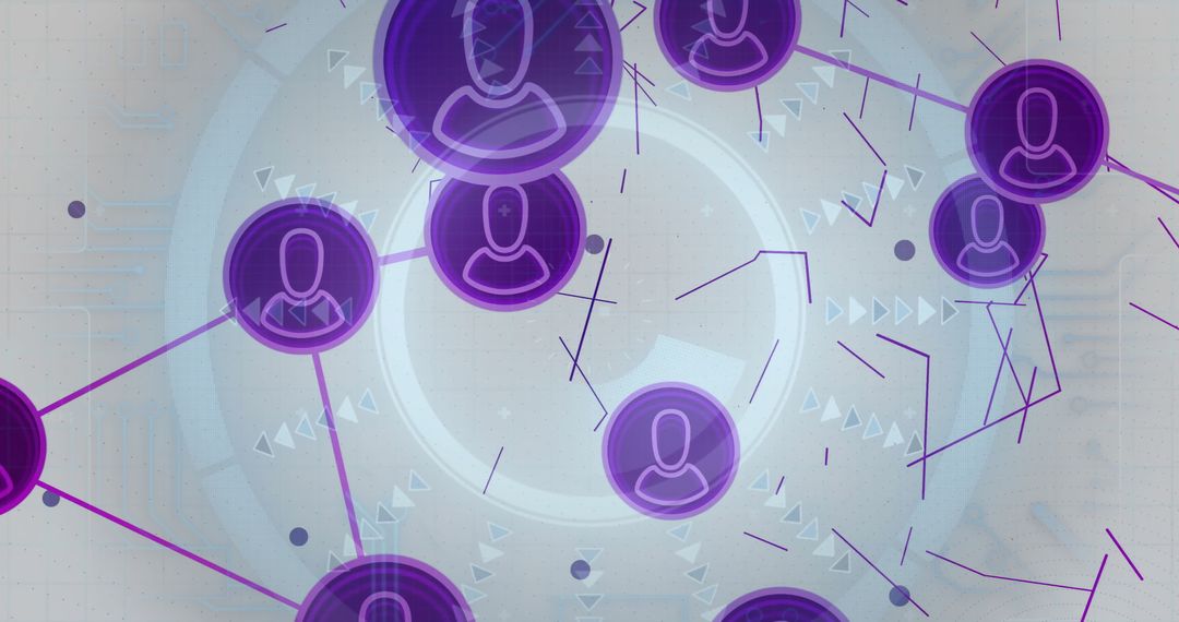 Futuristic Digital Network Interface with User Nodes and Data Flow