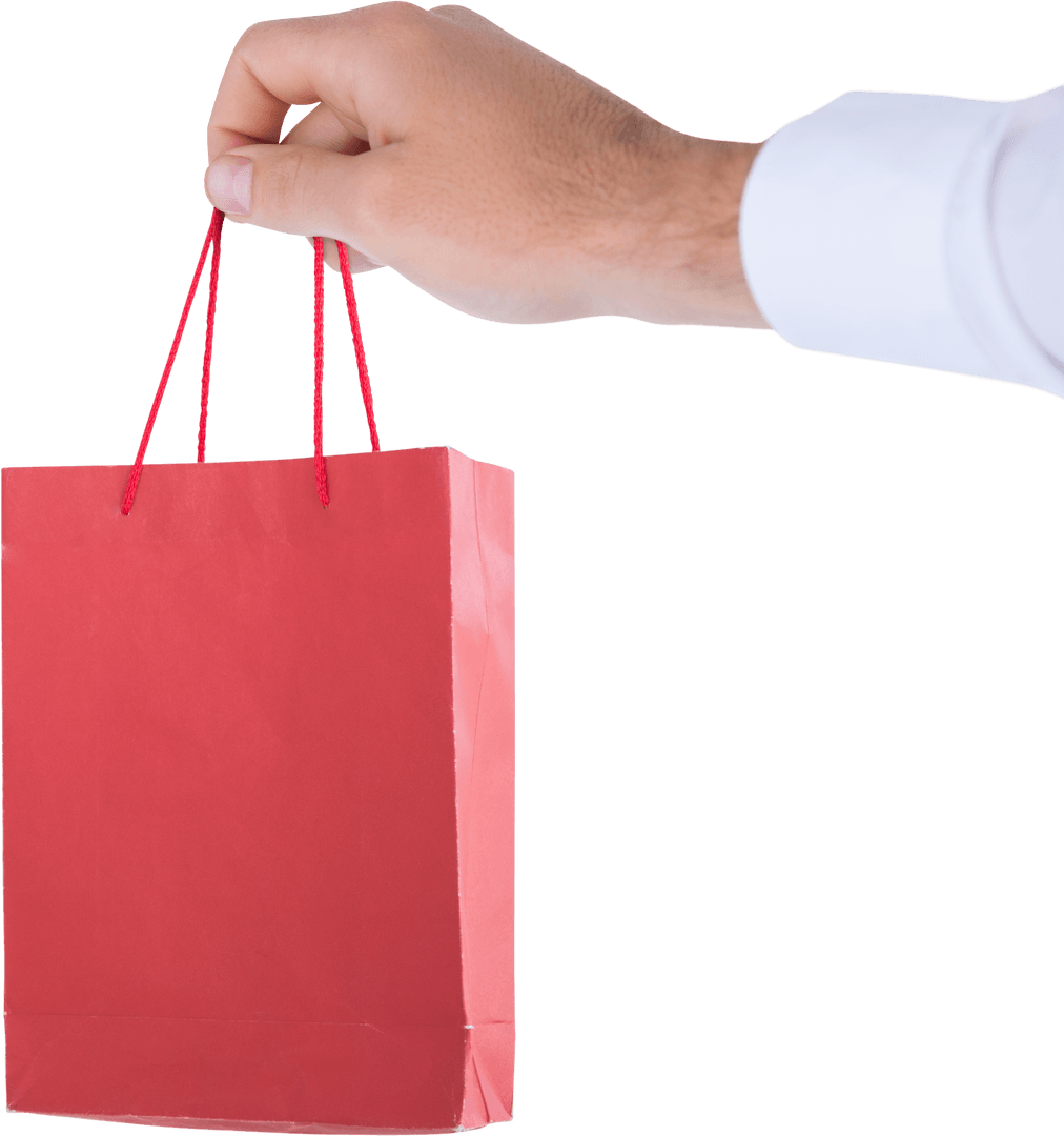 Hand Holding Red Gift Bag with Rope Handles Equipped for Crown Design