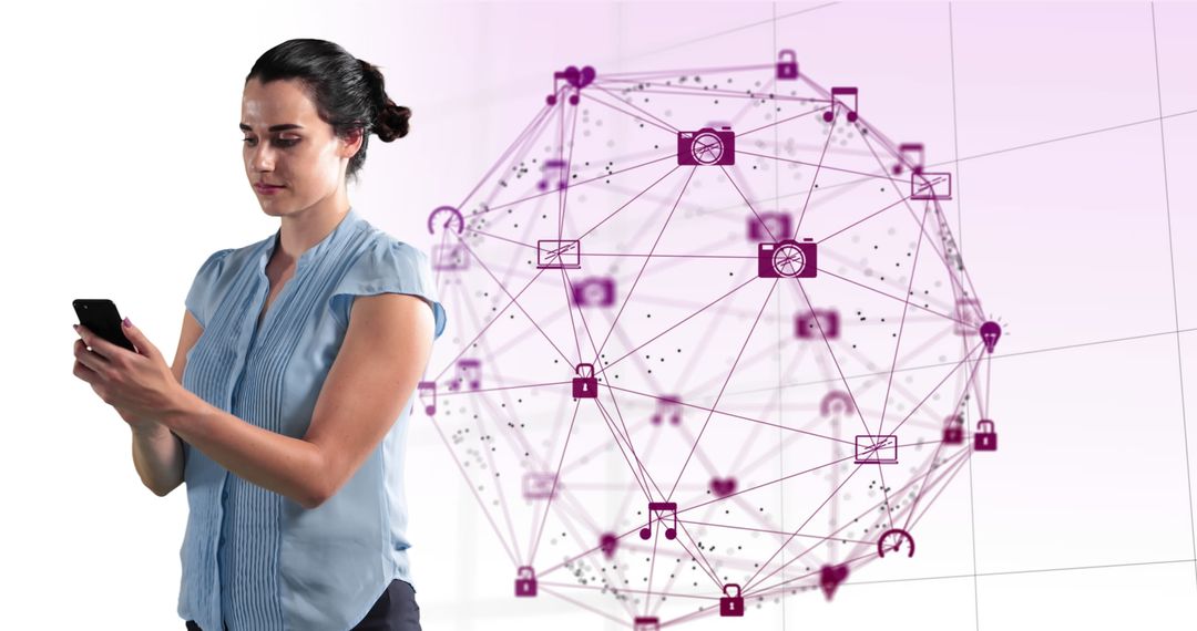 Young Woman Engaging With Digital Network Icon Sphere