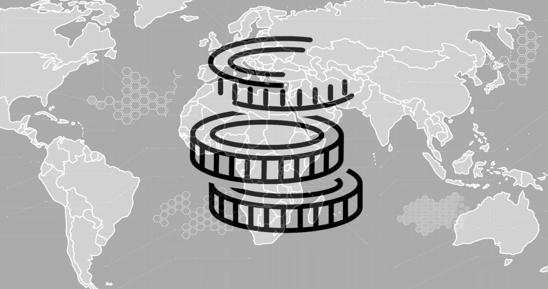 Stacked Coins with Global Map Background Symbolizing Worldwide Economy