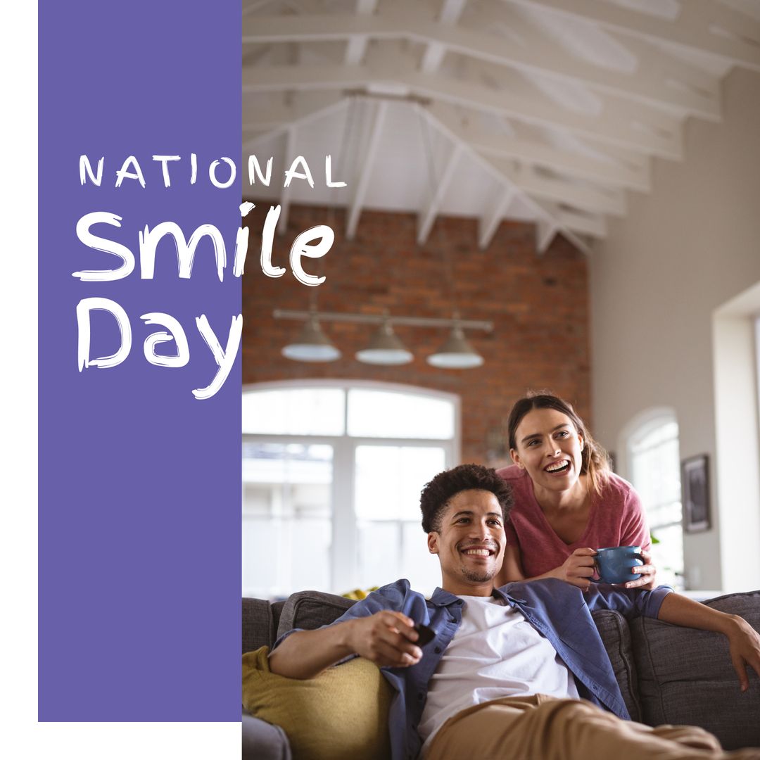 Diverse Couple Smiling Happily for National Smile Day Celebration