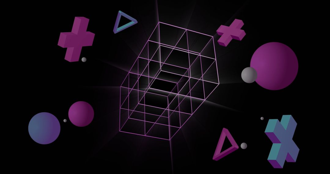 Abstract Geometric Shapes with Wireframe 3D Art