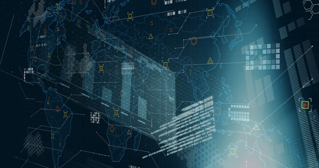 Futuristic Digital Interface with Data Analytics on World Map