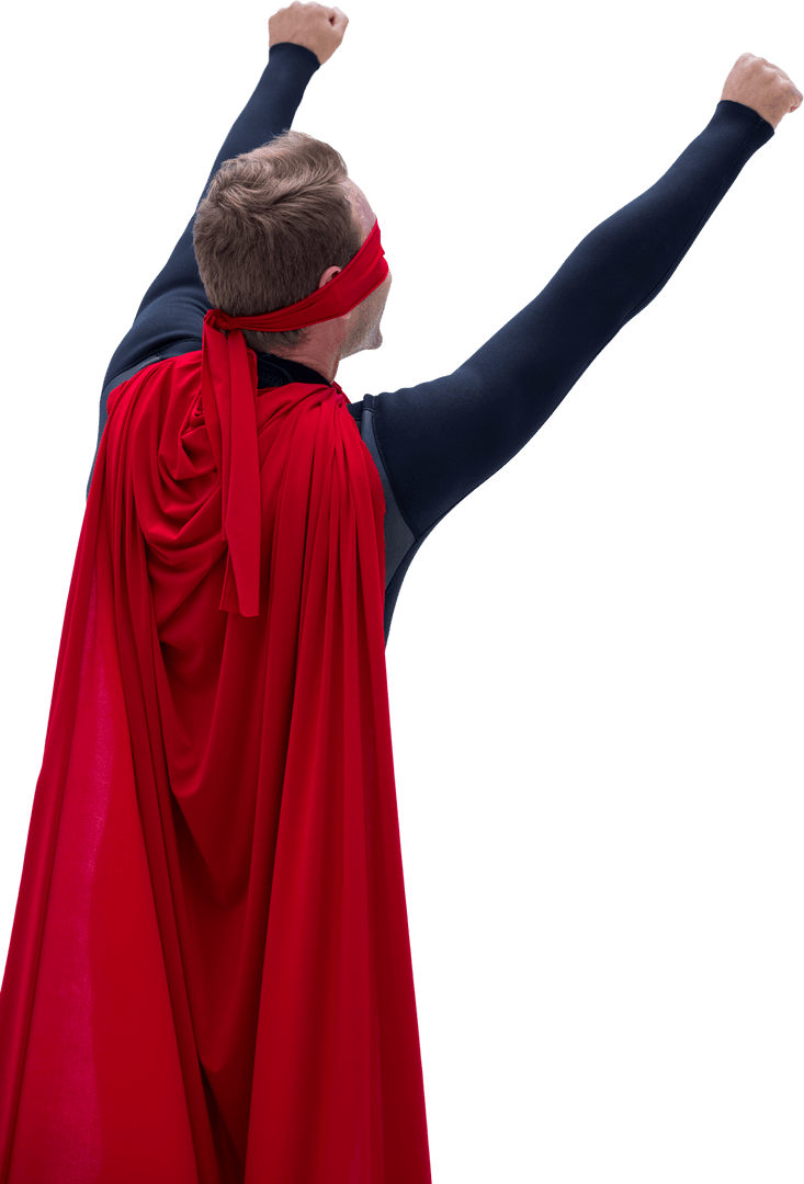 Transparent Superhero Rear View with Arms Outstretched Red Cape
