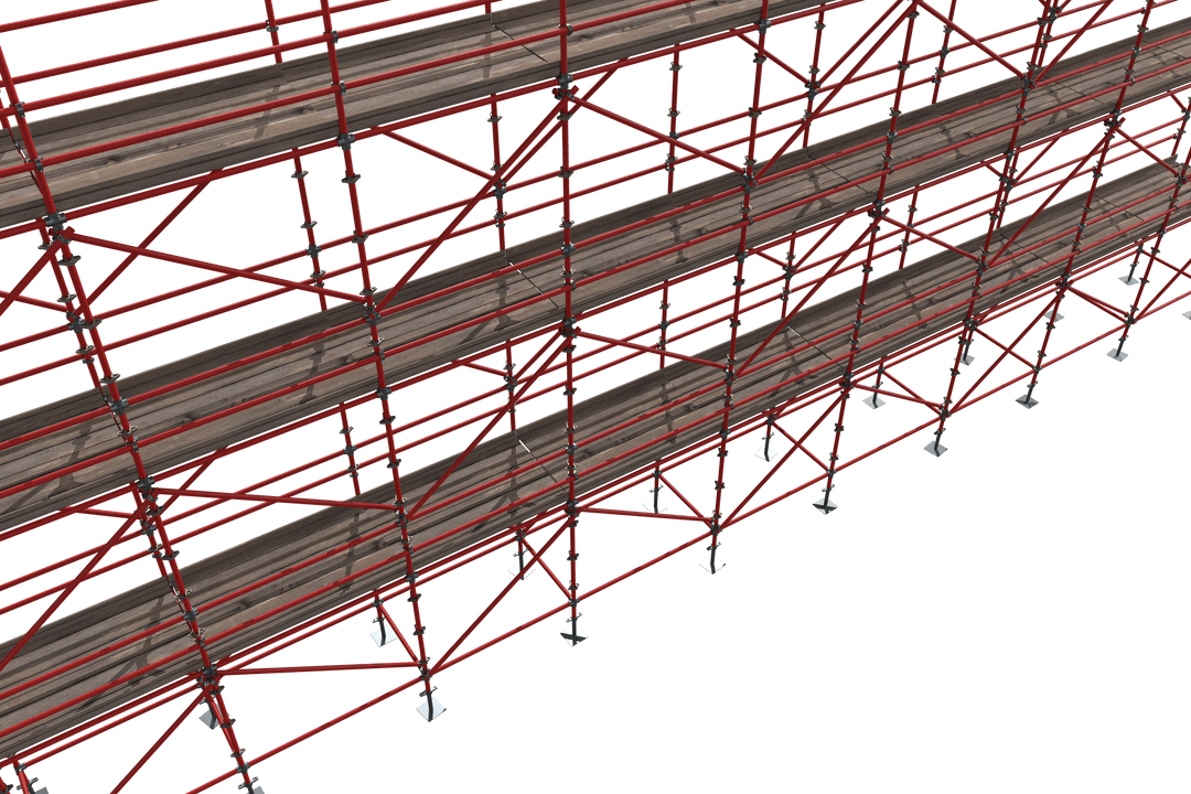 Transparent Red Scaffolding 3D Illustrative Structure Low Angle Perspective