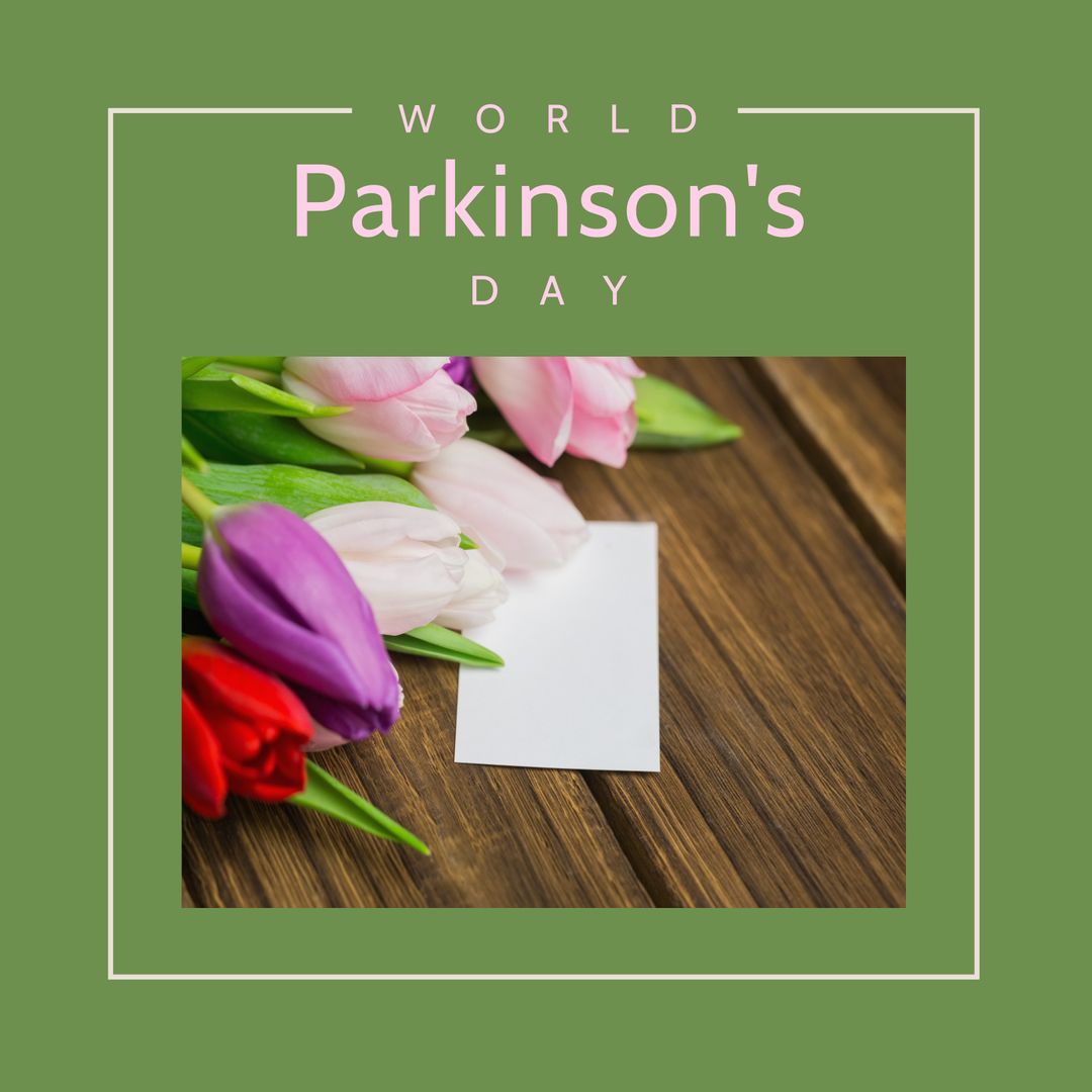 World Parkinson's Day Awareness with Tulips and Blank Note