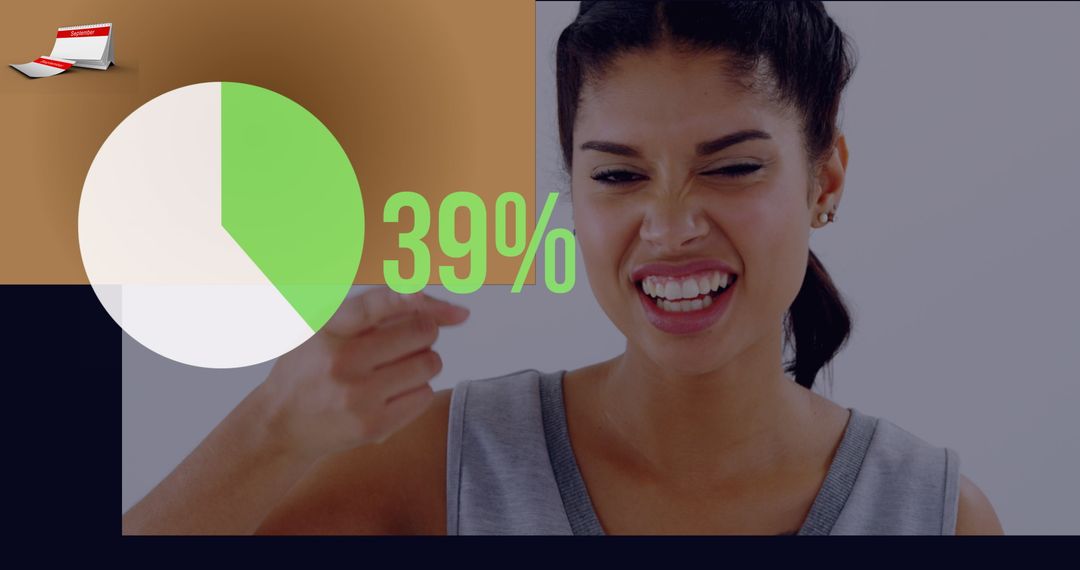 Confident Woman with Digital Percentage Display Overlay