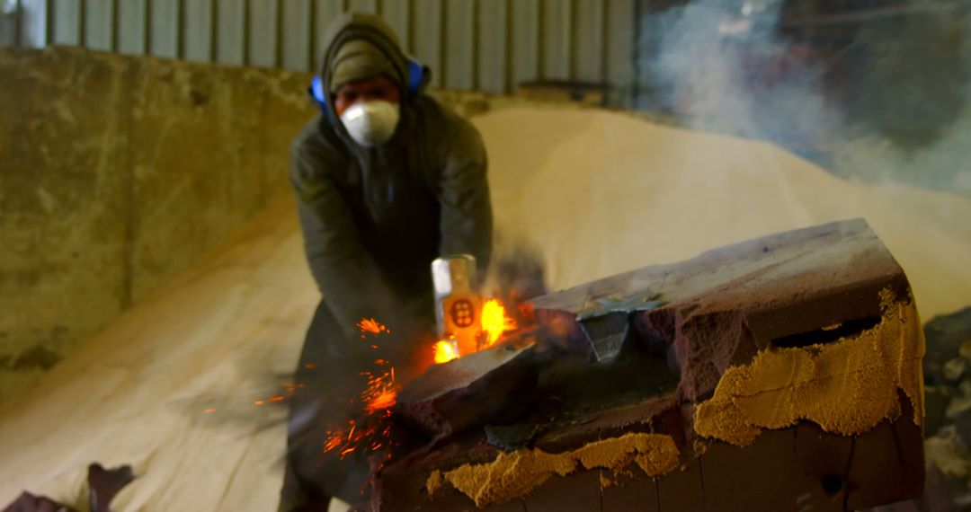 Industrial Worker Cutting Metal with Protective Gear and Safety Equipment - Free Images, Stock Photos and Pictures on Pikwizard.com