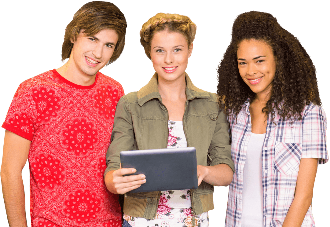 Transparent Diverse Group of Students Using Digital Tablet