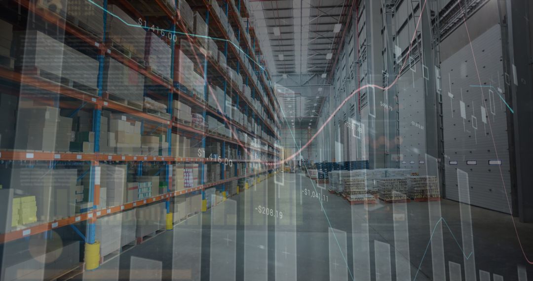 Digital Overlay of Financial Data on Modern Warehouse Interior