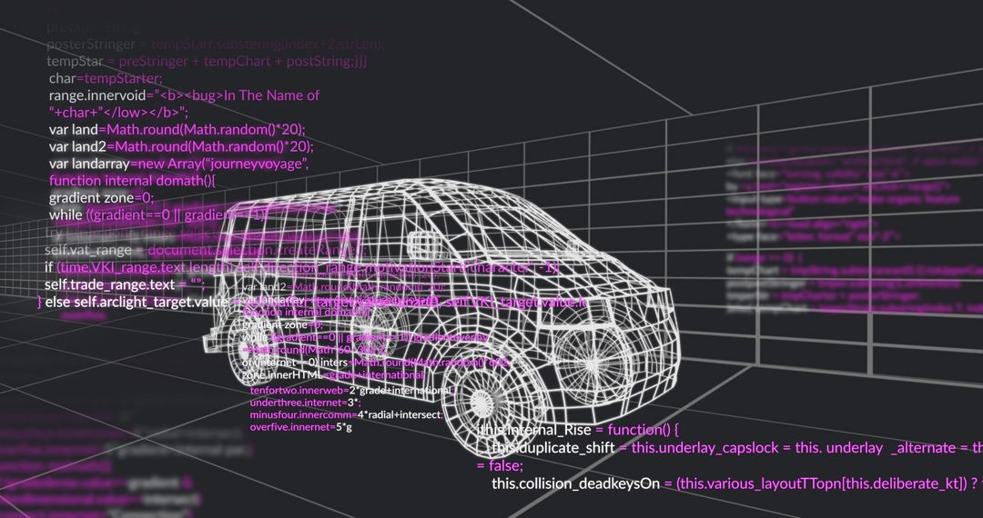 3D Wireframe Van Model with Computer Code