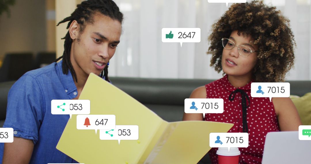 Diverse Professionals Analyzing Social Media Data in Modern Office