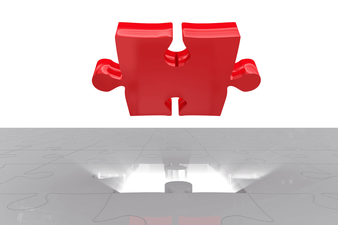 Red Puzzle Piece with Reflection on Transparent Background