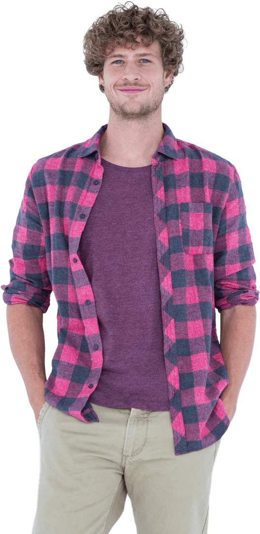 Smiling Young Man in Casual Transparent Outfit