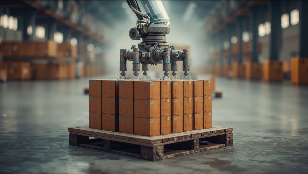 Robotic Gripper Organizing Cardboard Boxes in Warehouse