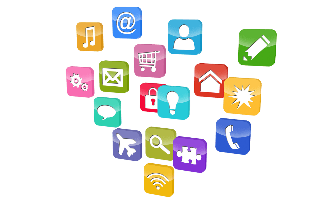 Colorful Network and Communication Symbols on Transparent Background