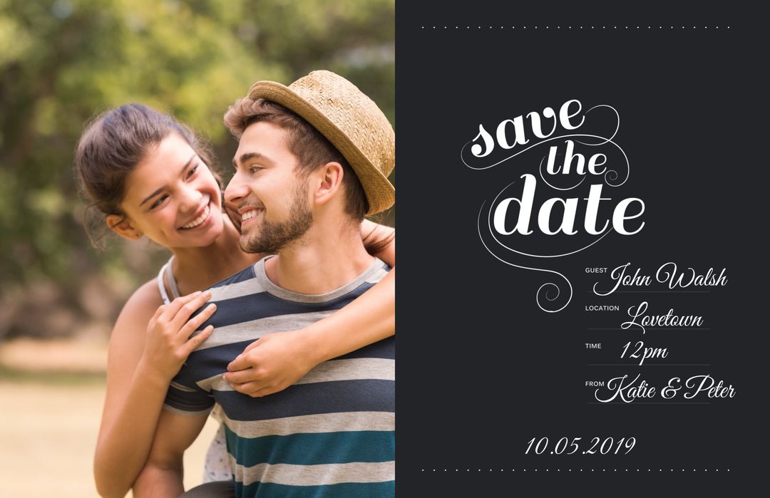 Romantic Save the Date Card with Couple Embracing Outdoors - Download Free Stock Templates Pikwizard.com