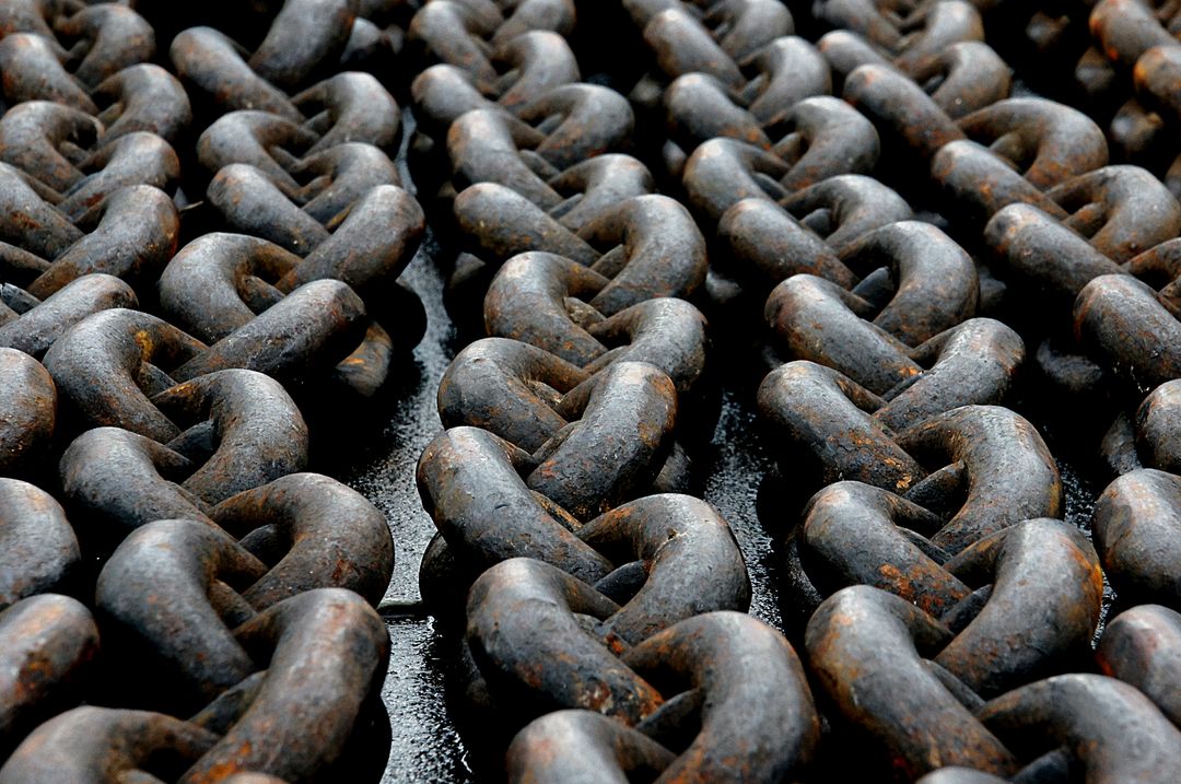 Close-Up of Rusty Iron Chains with Intricate Texture