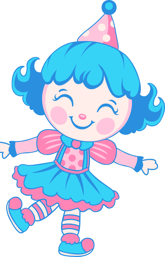 Cartoon Clown Dancing on Transparent Background with Polka Dot Hat