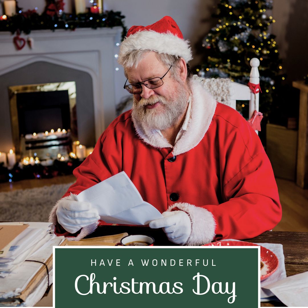 Santa Claus Reading Letter at Desk on Christmas Day - Download Free Stock Templates Pikwizard.com