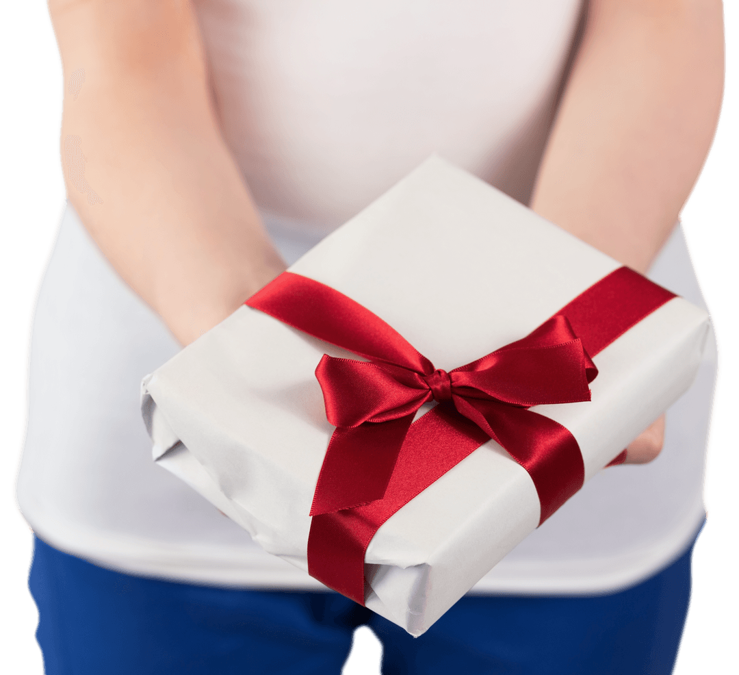 Transparent Presenting Gift with Red Ribbon