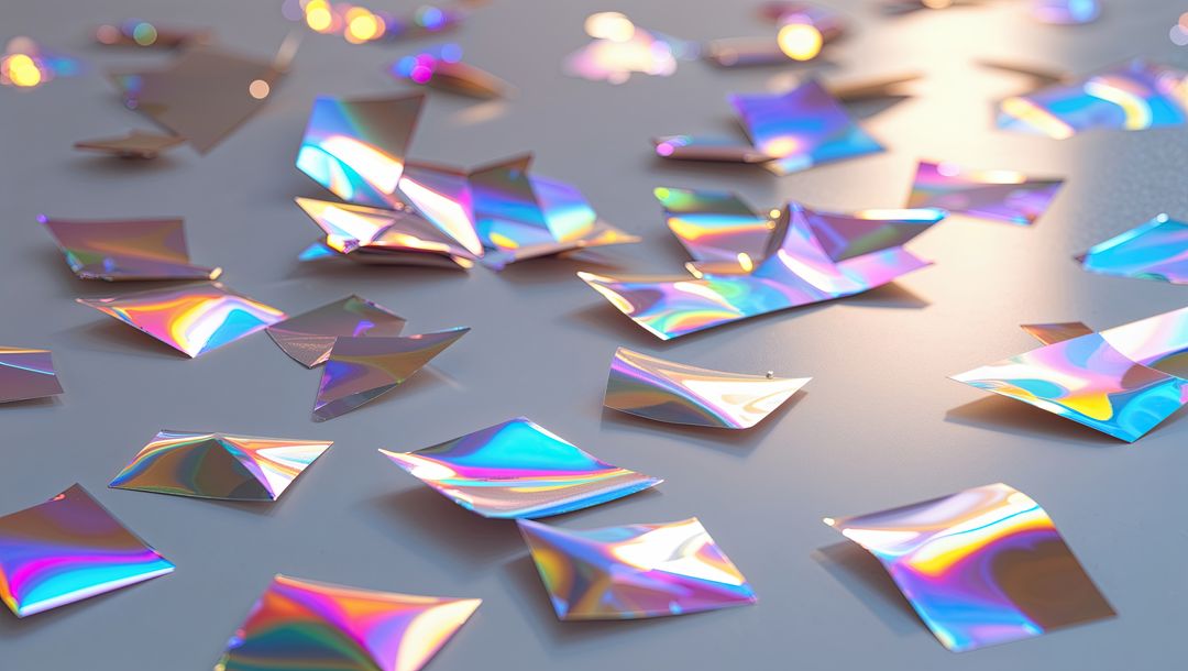 Holographic Confetti Reflecting Iridescent Rainbow Colors