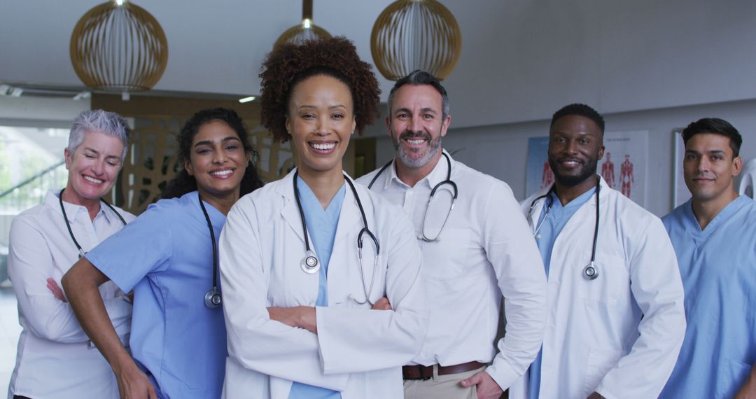 Diverse Medical Team Smiling Confidently in Hospital - Free Images, Stock Photos and Pictures on Pikwizard.com