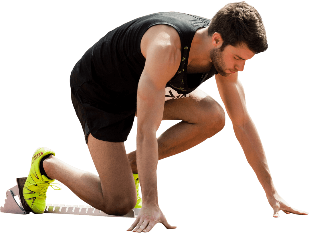 Caucasian Male Runner Starting Position Transparent Background