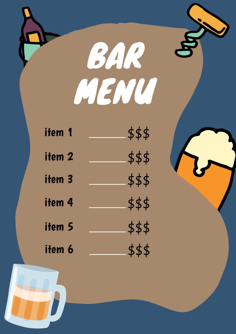 Colorful Bar Menu Template with Bright Drink Illustrations - Download Free Stock Templates Pikwizard.com