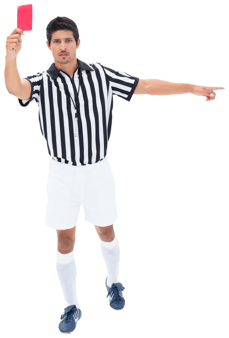 Transparent Referee Showing Red Card with Arm Gesture