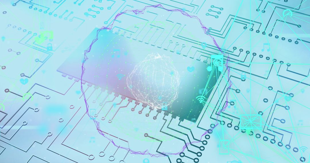 Globe of Digital Icons on Microprocessor Connections