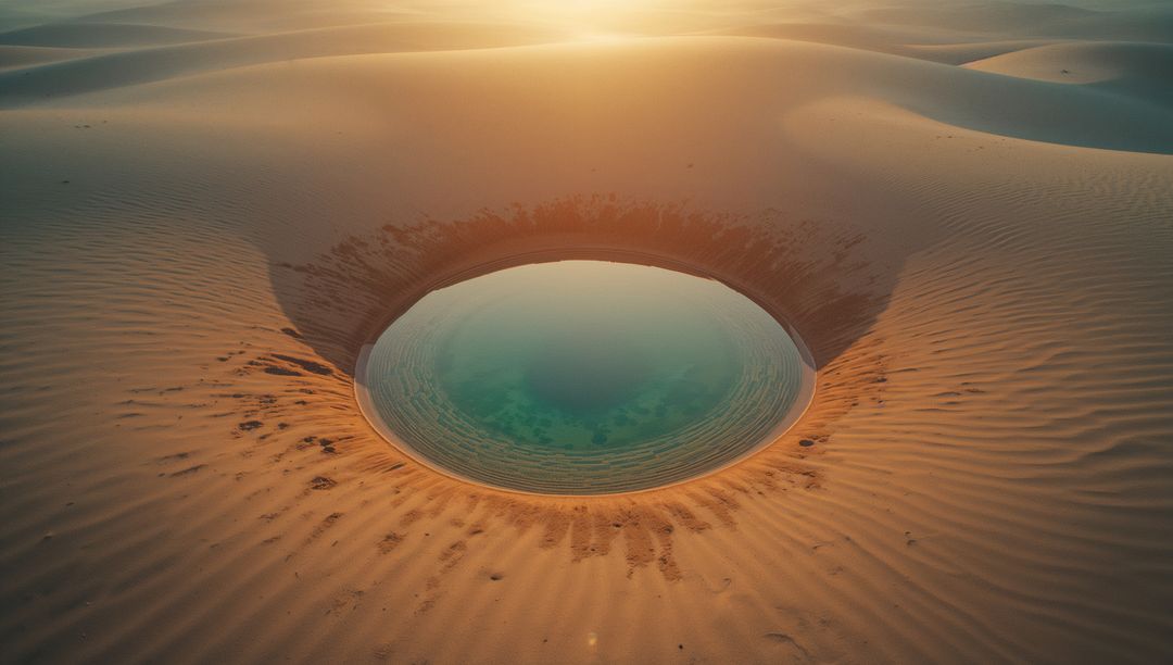 Emerald Oasis in Golden Desert at Sunrise