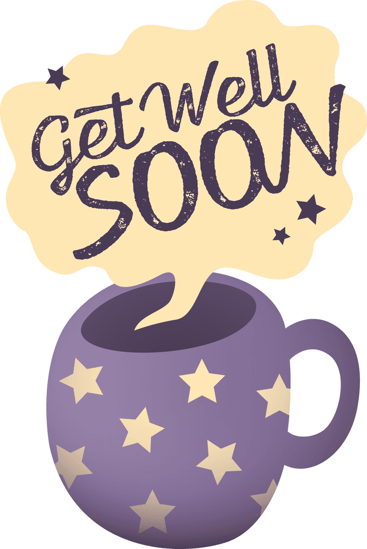 Get Well Soon Text with Starred Cup on Transparent Background