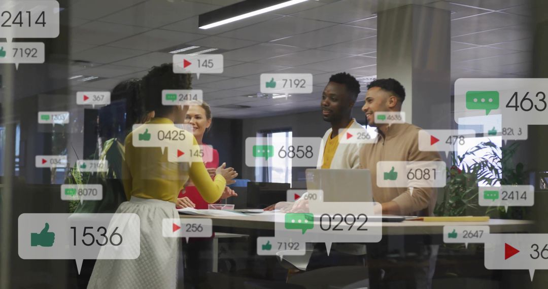 Team Discussing Digital Engagement with Social Media Metrics