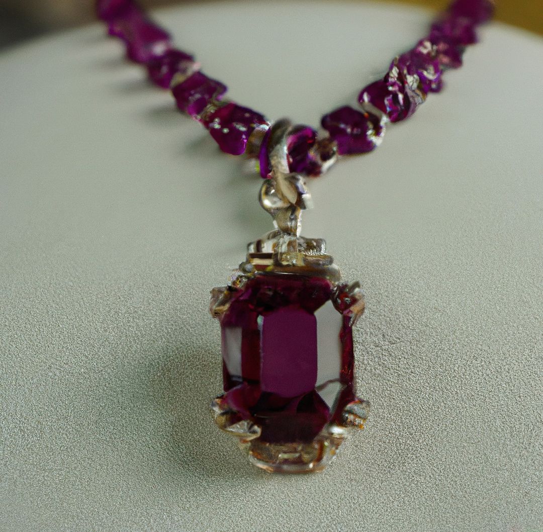 Image of close up of necklace with purple amethyst stones on grey background - Free Images, Stock Photos and Pictures on Pikwizard.com