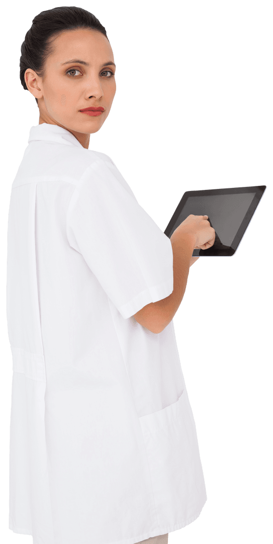 Transparent Healthcare Professional Using Digital Tablet Technology