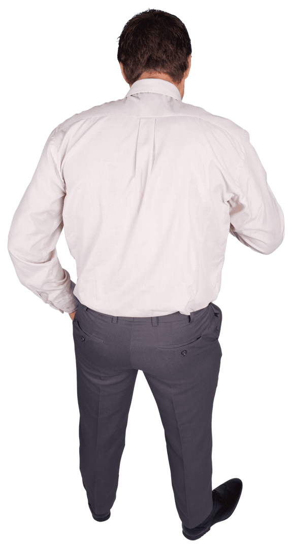 Caucasian Businessman Looking Down on Transparent Background