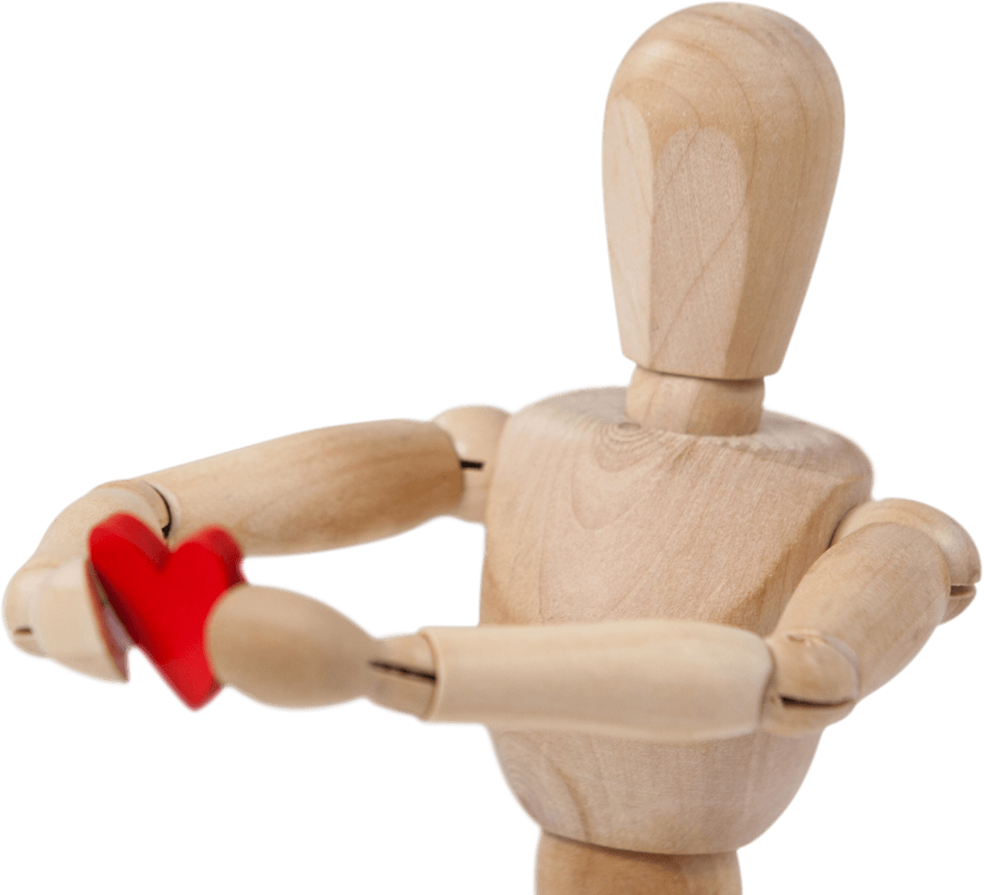 Transparent Wooden Figure Holding Heart Symbol of Love