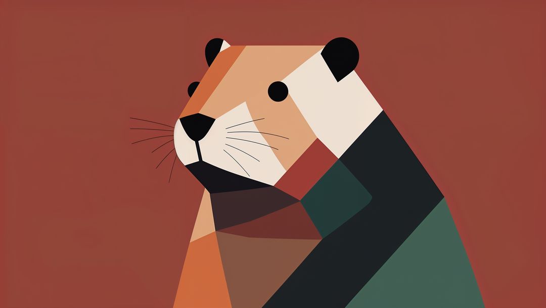 Stylized polygonal beaver head on muted red background