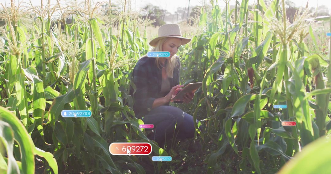 Innovative Farming: Farmer Analyzing Crop Data in Cornfield with Technology