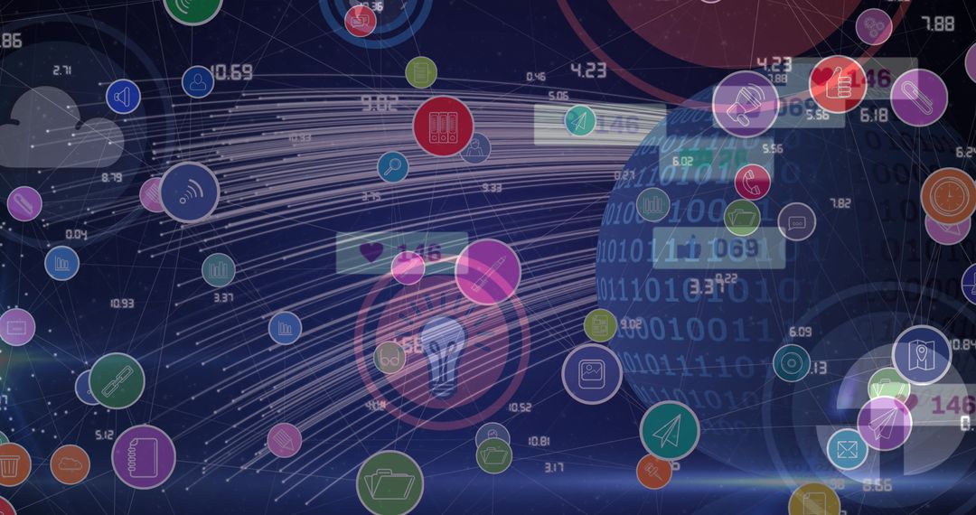 Digital Icons Over Networking Globe with Data Streams - Free Images, Stock Photos and Pictures on Pikwizard.com