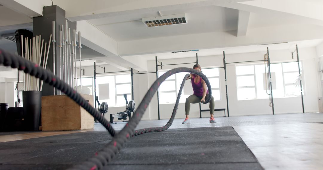 Woman Exercising with Battle Ropes in Modern Gym - Free Images, Stock Photos and Pictures on Pikwizard.com