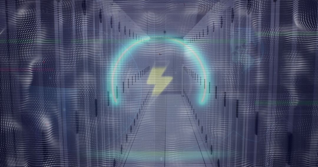 Futuristic Neon Lightning Bolt in Server Corridor