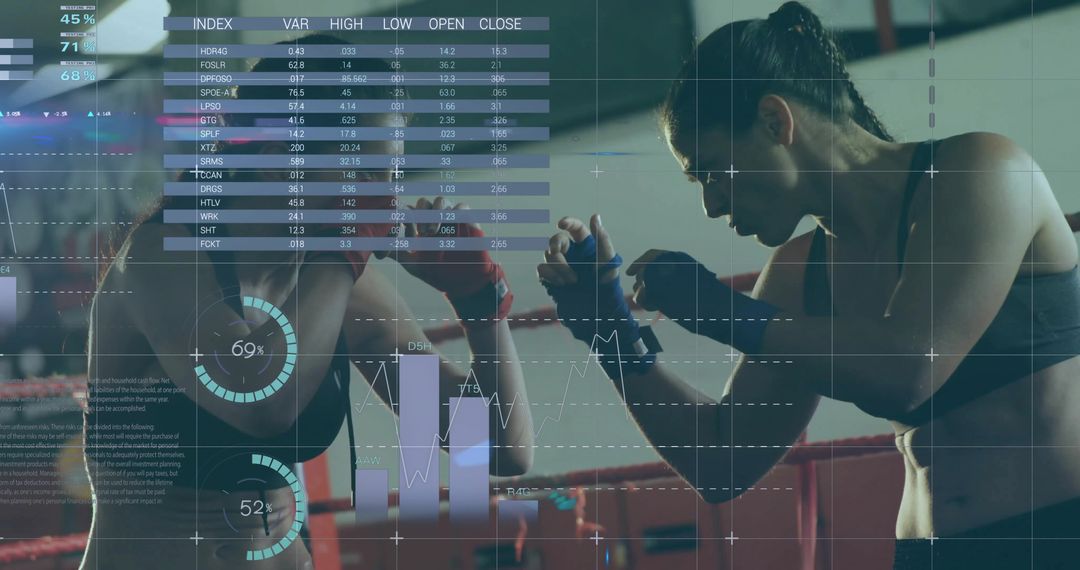 Female Boxers Training with Data Analytics Overlay in Gym