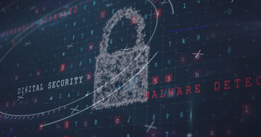 Cyber Security Lock with Digital Threat Alert Overlay