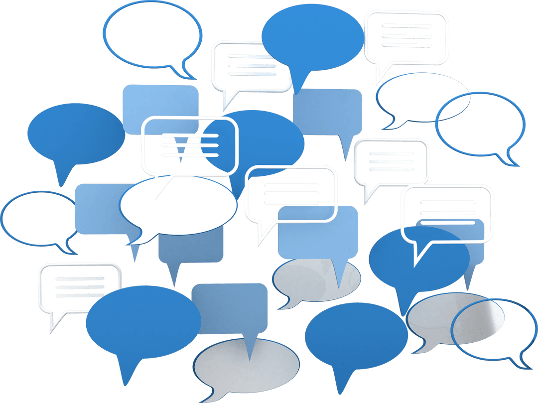 Transparent Overlapping Blue Speech Bubbles Symbolizing Communication