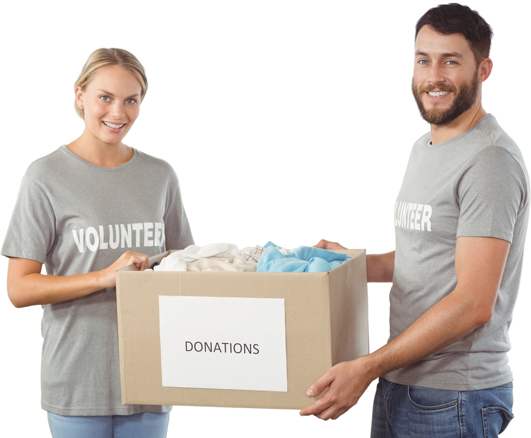 Transparent Smiling Volunteers Holding Donation Box for Charity - Download Free Stock Images Pikwizard.com