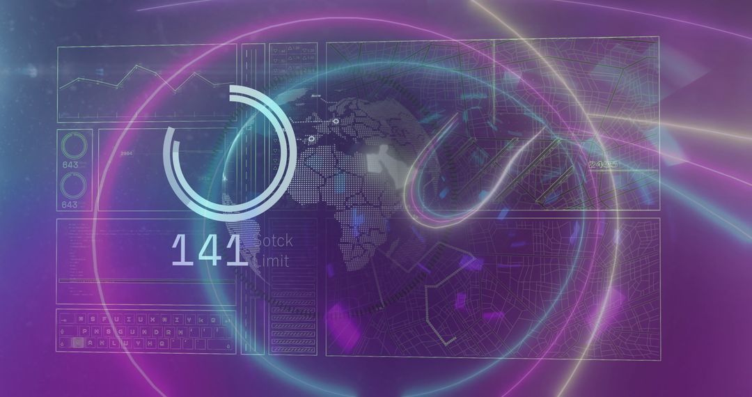 Futuristic Neon Data Visualization with Circular Progress Chart