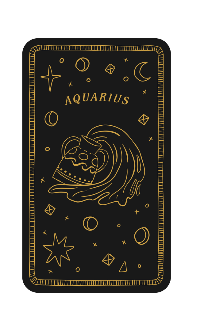 Aquarius Zodiac Card Illustration on Transparent Background